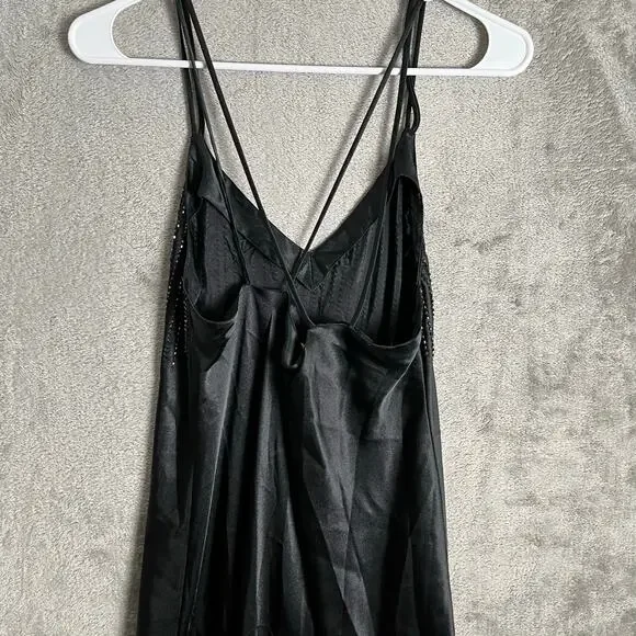 Vintage Y2K Black Beaded Slip Dress Evening Grunge Goth Glam Size Small - Picture 4 of 5